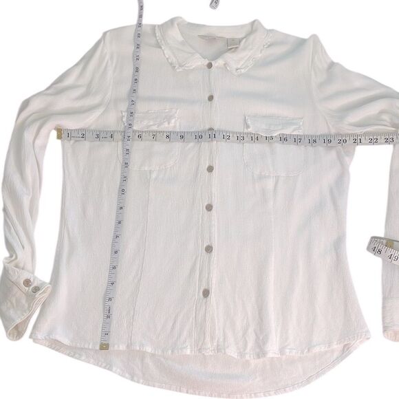 J. Jill Textured Blouse Minimalist Ruffled Collar & Pockets - Picture 7 of 7